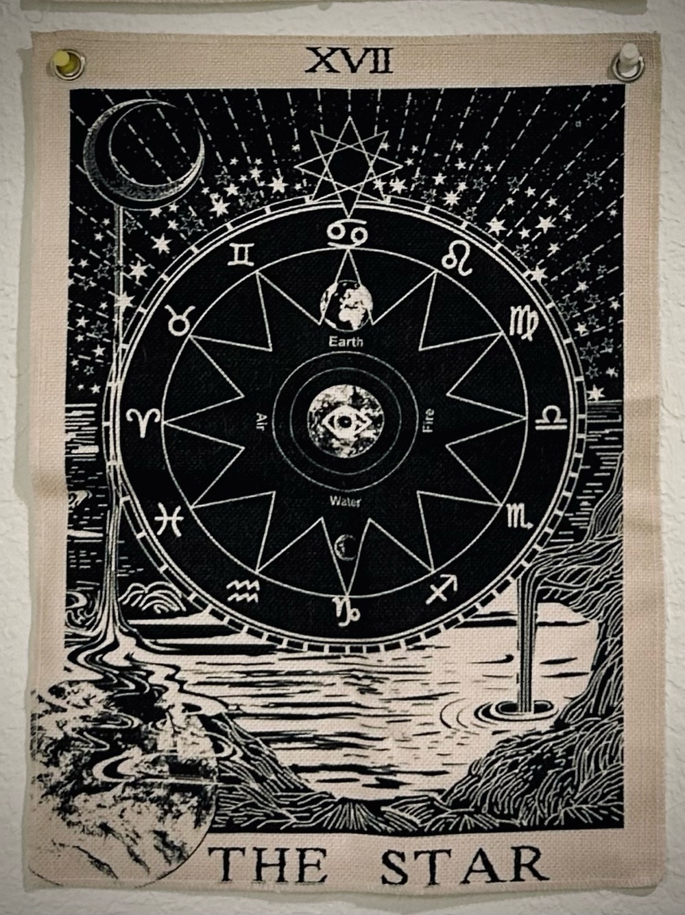 Halloween Decor: Witchy Tarot Star Card Linen Tapestry Wall Hanging 12x16